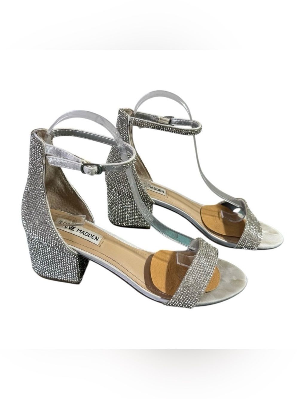 Steve Madden Women's Irenee Heeled Sandal, Silver Rhinestone Size 8